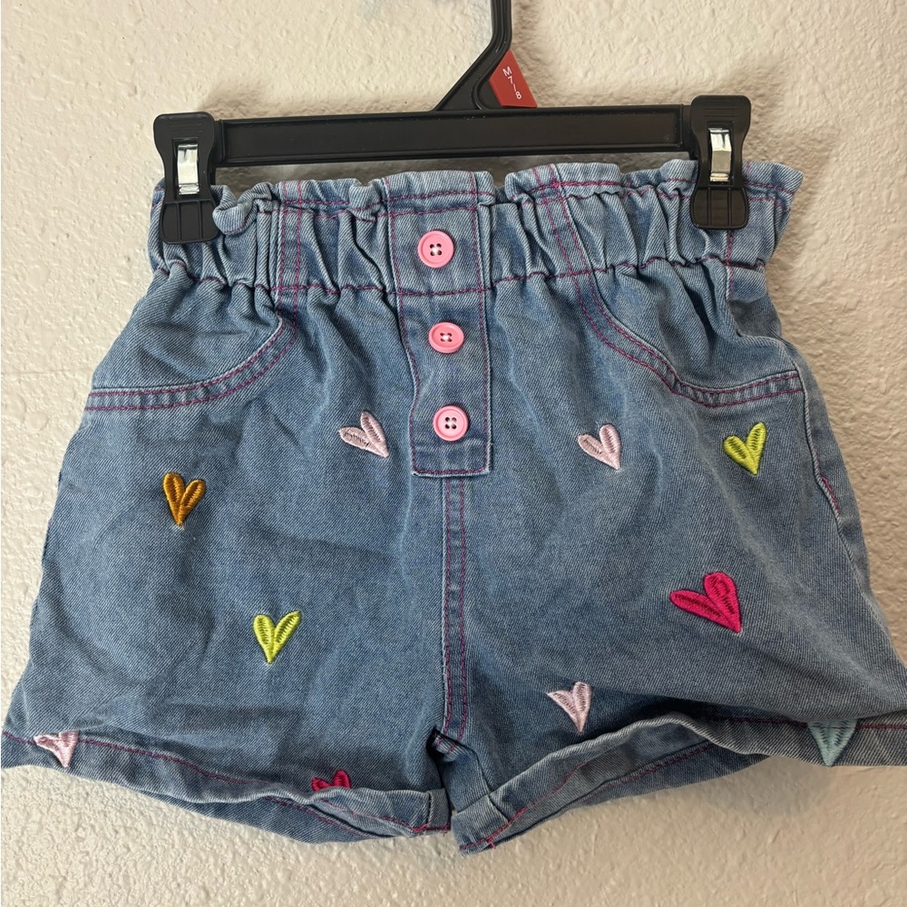 SHEIN Light Blue Denim Shorts with Pink Stitching